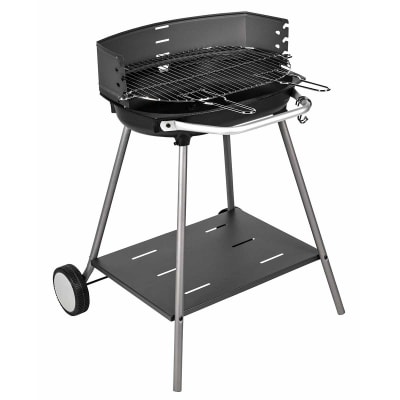 Barbecue à charbon avec plateforme de rangement métal argent