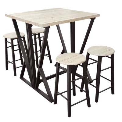 Table de bar pliable + 4 tabourets de bar en bois et métal noir