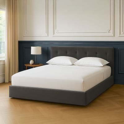 Lit coffre 160x200 cm avec tête de lit en velours gris foncé