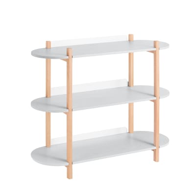 Table console sur pied en bois avec 3 étages effet bois gris