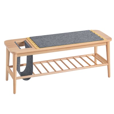 Banc à chaussures bout de lit avec porte-revues effet bois