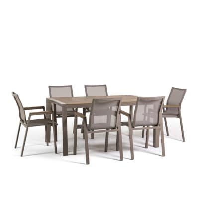 Ensemble table rectangulaire en aluminium et 6 chaises en textilène