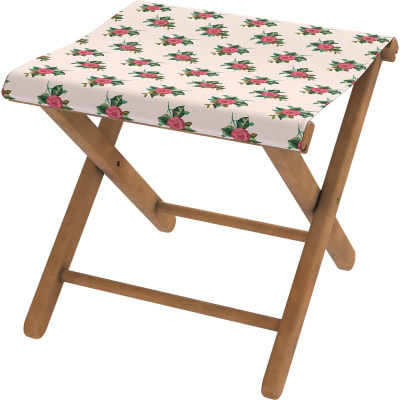 Pliant pêcheur en eucalyptus, toile outdoor, graphique fleuri blanc