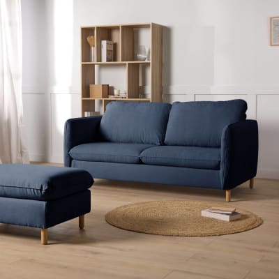 Canapé convertible 3 places tissu chenillé marine
