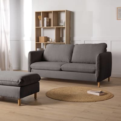 Canapé convertible 3 places tissu chenillé gris foncé