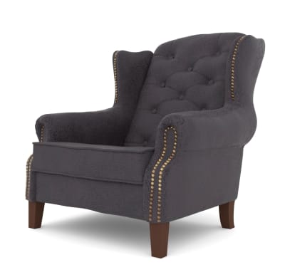 Fauteuil Chesterfield style vintage à oreilles microfibre, gris foncé