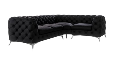 Canapé d’angle Chesterfield en velours, pieds en métal argenté, noir