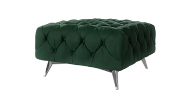 Repose-pieds Chesterfield en velours, pieds en métal, vert bouteille