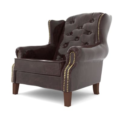 Fauteuil Chesterfield à oreilles en cuir végan, marron