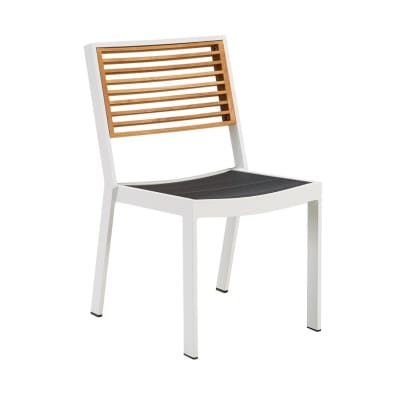 Chaise repas extérieur empilable en aluminium et teck