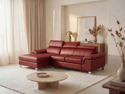 Canapé d'angle cuir 4 places rouge
