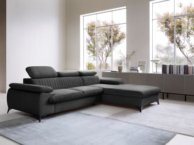 Canapé d'angle velours 5 places gris anthracite