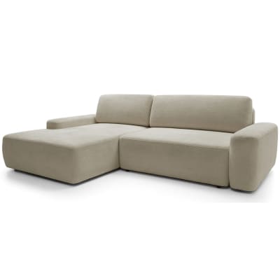 Canapé d’angle convertible, en tissu chenille beige, côté gauche