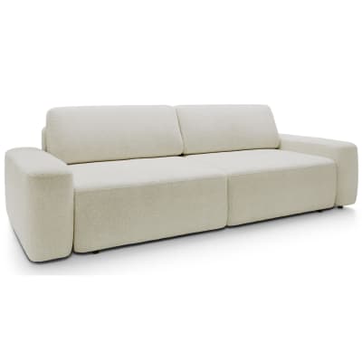 Canapé 3 places convertible, en tissu chenille, crème