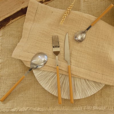 Lot de 6 cuillères de table jaunes en acier inoxydable