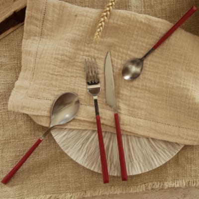Lot de 6 cuillères de table rouges en acier inoxydable