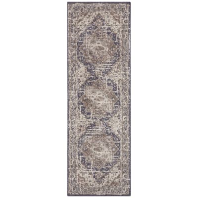 Tapis couloir vintage oriental rania crème et bleu 80x200cm