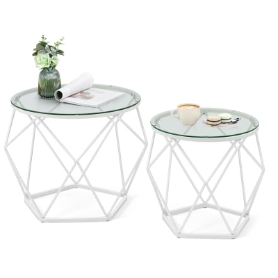 Tables d'appoint bout de canapé style moderne plateau amovible blanc