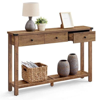 Table avec 3 tiroirs meuble d'entrée couloir 120 x 24 x 76 cm marron