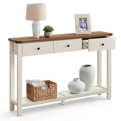 Table avec 3 tiroirs meuble 120 x 24 x 76 cm blanc marron et miel