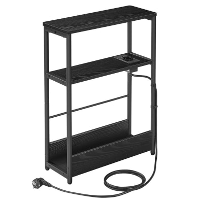 Table d'appoint étroite avec prises et ports usb 45 x 18 x 58 cm noir