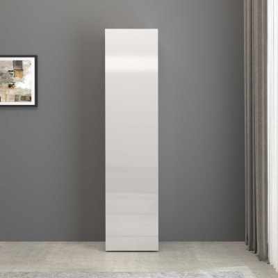 Armoire colonne 1 porte 3 étagères 45 cm effet bois blanc brillant