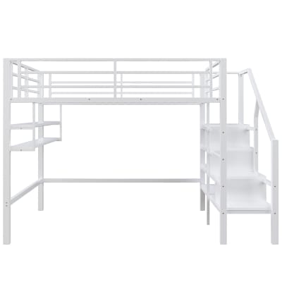 Lits double superposés métallique blanc échelle avec rangement