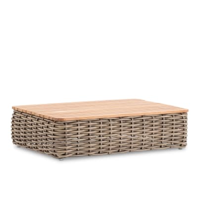 Table basse rotin synthetique et teck