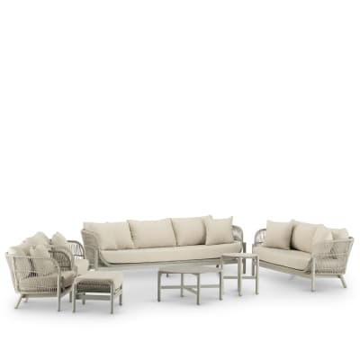 Set  de jardin 7 places avec repose-pieds et 2 tables effet pierre