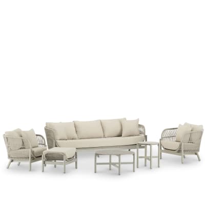 Set  de jardin 5 places avec repose-pieds et 2 tables effet pierre