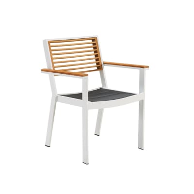 Fauteuil repas extérieur blanc en aluminium et teck