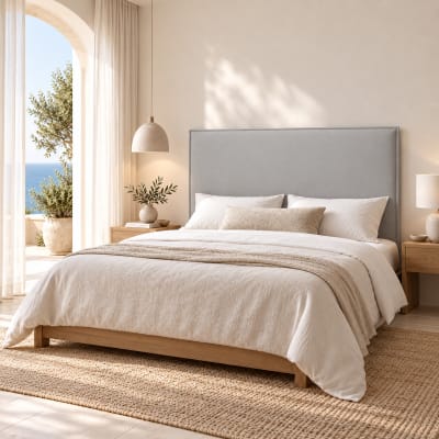 Tête de lit rembourrée unie gris argenté, lit 200 cm, 210x120 cm