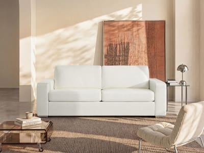 Canapé convertible 100% cuir 3 places blanc}