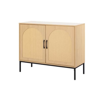Buffet bas   cannage et effet bois   2 portes  bois / noir