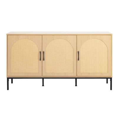 Buffet bas   cannage et effet bois   3 portes  bois / noir