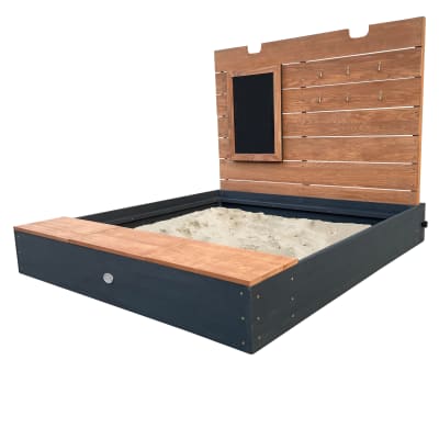 Bac à sable xl avec banc, rangement/couvercle, en bois fsc, anthracite