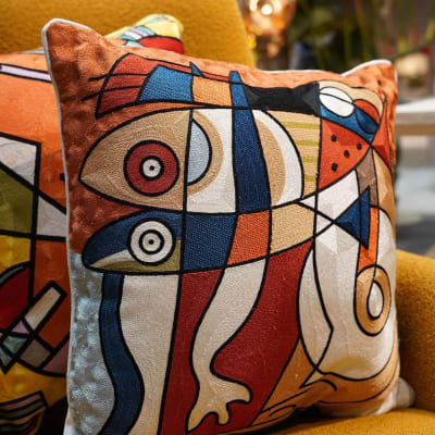 Coussin motifs marins abstraits en coton, polyester et laine