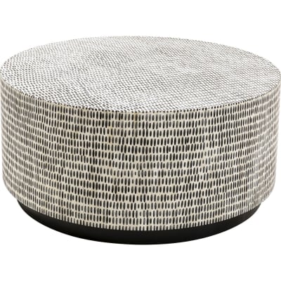 Table basse ronde blanche motifs noirs d76