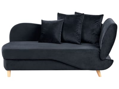 Chaise longue côté droit velours noir avec rangement