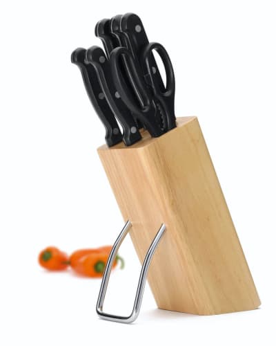 Set De Couteaux 6 Pièces Et Bloc En Acier Inoxydable Brun