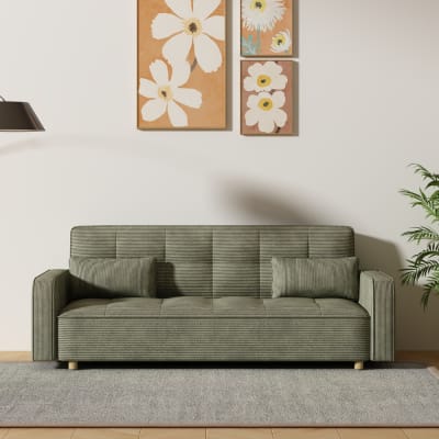 Canapé scandinave convertible 3 places en velours côtelé vert