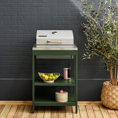 Barbecue charbon de bois, grill et fumoir inox vert