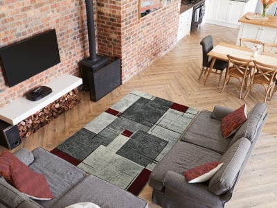 Tapis moderne gris/rouge 140x200 cm