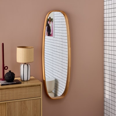 Miroir rectangulaire en bois d'hévéa, bois clair, 120 cm