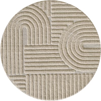 Tapis à reliefs géométriques beige rond - d80 cm