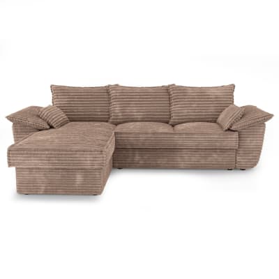 Canapé angle gauche convertible 4 places en velours côtelé xxl taupe