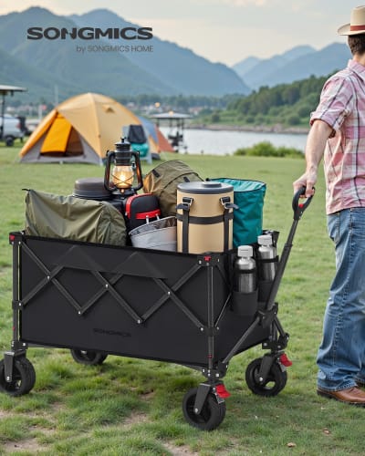 Chariot de transport pliable avec 4 roues amovibles 150 kg 150 l noir
