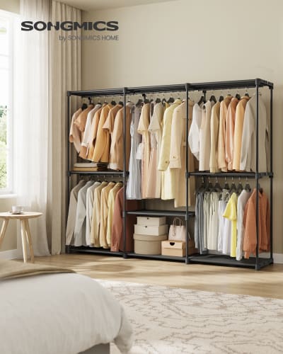 Dressing ouvert avec 5 barres de suspension 205 x 43 x 166 cm noir