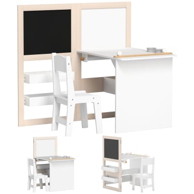 Table chaise enfants 3 en 1 pliable avec chevalet - blanc