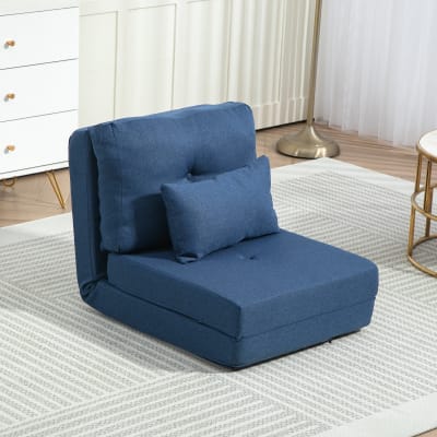 Fauteuil convertible dossier réglable tissu lin bleu foncé